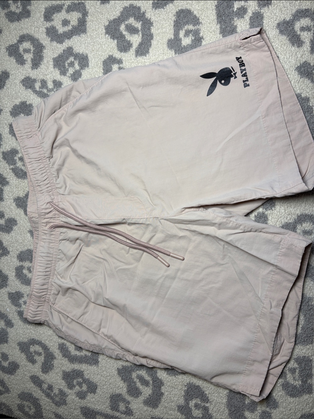 PLAYBOY sz SMALL Light Mauve Drawstring Athletic Shorts with Black Logo